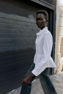 PEPLUM POPLIN SHIRT WITH BOW - Zara фото 4