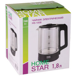 Чайник Homestar HS-1008 (1,8л), стекло, черный 107010