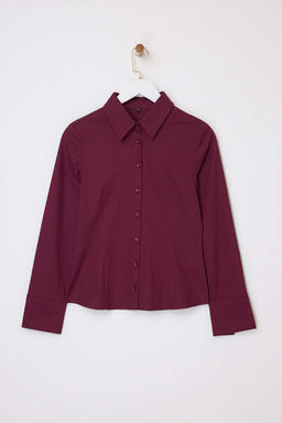 Wardrobe Essentials Siyah Hafif Bele Oturan Pamuklu Dokuma Gomlek TWOAW26GO00022