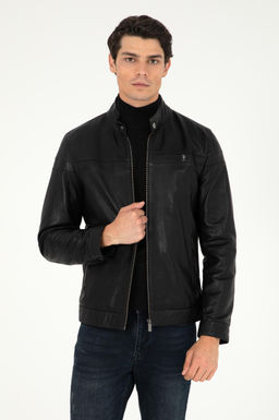 Мужская черная кожаная куртка