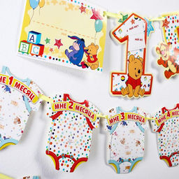 Гирлянда на ленте «Мне 1 год», (+12 карточек для фото), длина 280 см.