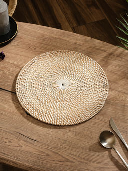 Салфетка сервировочная плетёная круглая, 30×30×0.5 см, ротанг, белая
