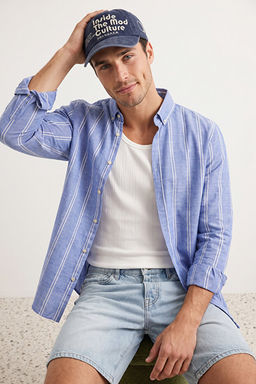Mavi Slim Fit D__meli Yaka _nce _izgili G_mlek TMNSS20GO0092
