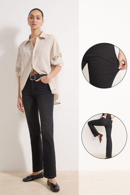 Siyah Yuksek Bel Straight Yumusak Ekstra Esneyen Orme Kot/Jeans TWOSS26JE00104 - Trendyolmilla фото 7