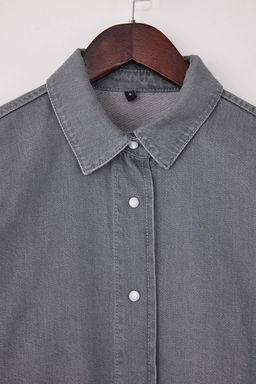 Gri Oversize Basic 100% Pamuk Denim Gomlek TWOSS26GO00005 - Trendyolmilla фото 2