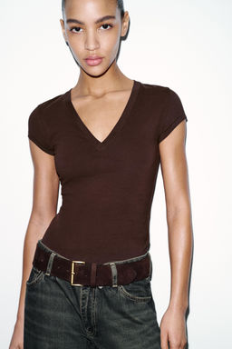 CAMISETA ESCOTE PICO / Marr?n - Zara фото 5