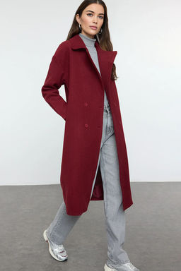 Bordo Oversize Genis Kesim Uzun Yunlu Kase Kaban TWOAW21KB0038
