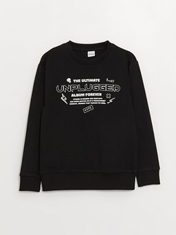 Bisiklet Yaka Bask?l? Uzun Kollu Erkek ?ocuk Sweatshirt