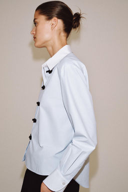 CAMISA ALAMARES CONTRASTE ZW COLLECTION / Blanco / Marino - Zara фото 4