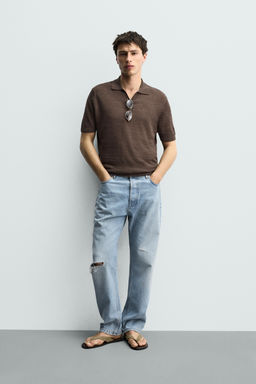 POLO PUNTO REGULAR FIT 100% LINO / Marr?n