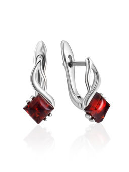 Небольшие изящные серьги Вега с натуральным балтийским янтарём коньячного цвета