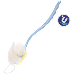 Цена за 3 шт. Мочалка массажная "PREMIUM - FARGO", на пластиковой ручке, цвет голубой, 32*8см (лейбл Ультрамарин)