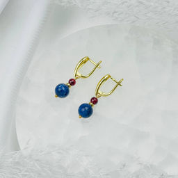 Серьги двойные из Содалита и Граната