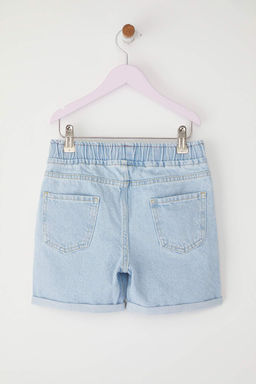 Ac?k Mavi K?z Cocuk Pamuklu Lastikli Denim Sort TKDSS25SR00018 - Trendyolmilla фото 3