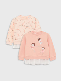 Bisiklet Yaka Uzun Kollu K?z Bebek Sweatshirt 2li