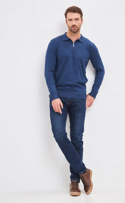 Джемпер мужской с отложным воротником на молнии F121-1581 синий - Fine joyce фото 4