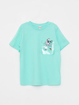 Bisiklet Yaka Bask?l? K?sa Kollu Pamuklu Erkek ?ocuk Ti??rt