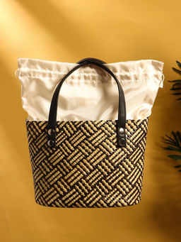 Сумка плетёная из пандана, 25×18×38 см, бежево-коричневая