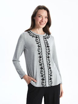 Bisiklet Yaka ?i?ekli Kad?n Bluz