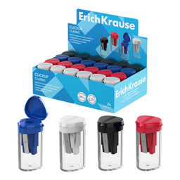 Цена за 24 шт. Точилка пластиковая ErichKrause ClickUp, Classic, с прозрачным контейнером, ассорти (в коробке-дисплее по 24 шт)