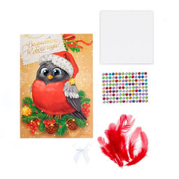 Новогодняя аппликация перьями и стразами Снегирь - Школа талантов фото 6