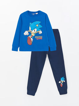 Bisiklet Yaka Sonic Bask?l? Uzun Kollu Erkek ?ocuk Pijama Tak?m?