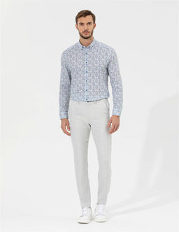 Gri Slim Fit Beli Lastikli Kanvas Pantolon