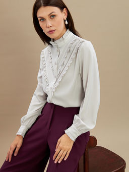 Блузка с рюшами OD-884-6 серо-коричневый