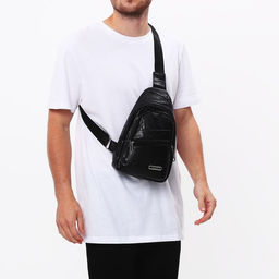 Сумка слинг мужская, искусственная кожа, отверстие для наушников, цвет чёрный - Simaland фото 6