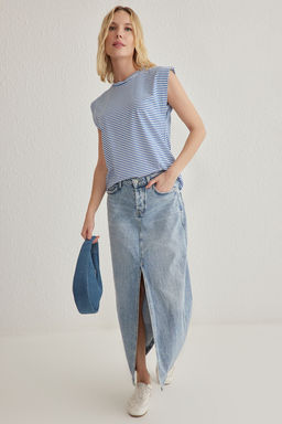 TRENDYOLMILLA Siyah %100 Pamuk Vatka Gorunumlu Basic Bisiklet Yaka Orme T-Shirt TWOSS20TS0021  фото 31