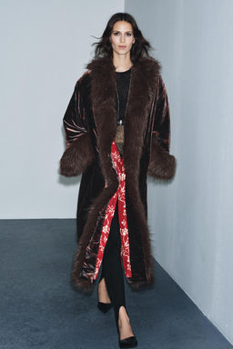 VELVET PRINTED FAUX FUR COAT