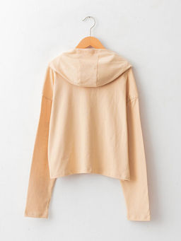 Kap??onlu Bask?l? Uzun Kollu Pamuklu K?z ?ocuk Ti??rt - Waikiki фото 2