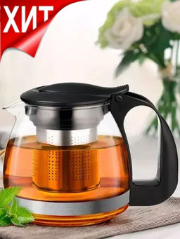 Заварочный чайник LARA 1250мл, СИЛИКАТНОЕ СТЕКЛО, стальной фильтр, подъем крышки (LR06-20)