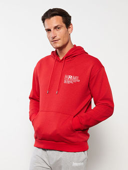 Uzun Kollu Bask?l? Erkek Hoodie