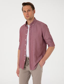 Bordo Oxford Slim Fit Kolay _t_lenebilir G_mlek