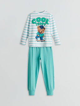 Bisiklet Yaka Ay? Teddy Bask?l? Erkek ?ocuk Pijama Tak?m?