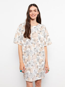 Bisiklet Yaka Desenli K?sa Kollu Elbise