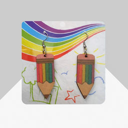 Серьги Школа карандашики, цветные в серебре