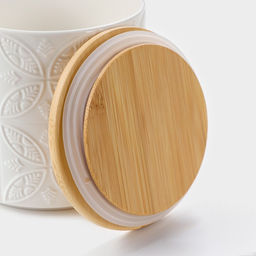 Банка для хранения сыпучих продуктов BellaTenero, 660 мл, d=10.5 см, с бамбуковой крышкой, фарфор, белая  фото 3