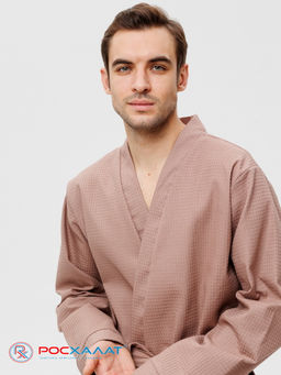 Мужской вафельный халат с планкой коричневый В-03 (21)