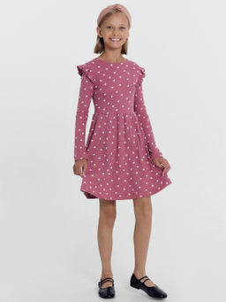 Платье для девочек в розовом оттенке с белыми сердечками