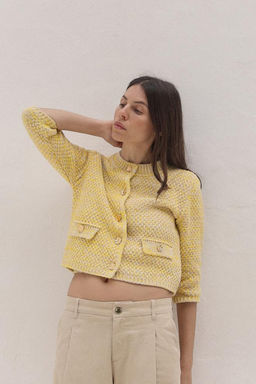 3/4 LENGTH SLEEVE KNIT CARDIGAN