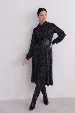 11511 Платье-рубашка чёрное в горошек - Martichelli фото 5