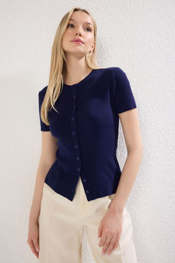 Lacivert Bisiklet Yaka Ince Bluz TWOSS25BZ00300