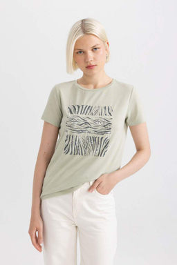 Футболка стандартного кроя с круглым вырезом и короткими рукавами с принтом - Defacto фото 3