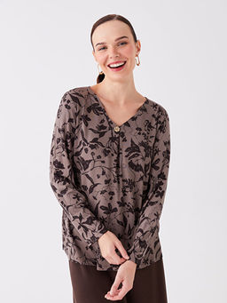 V Yaka Bask?l? Kad?n Tunik