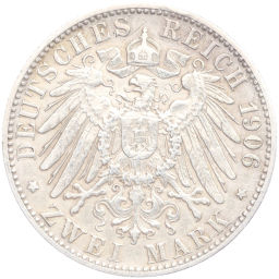 Монета 2 марки 1906 года F Германия (Вюртемберг)