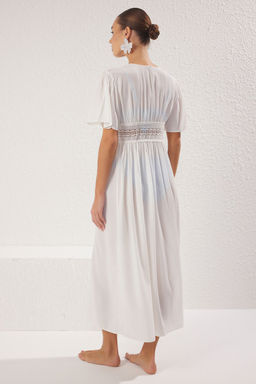 Beyaz Maxi Dokuma Dantelli Baglama Detayl? Plaj Kimono&Kaftan TBESS25KM00025 - Trendyolmilla фото 5