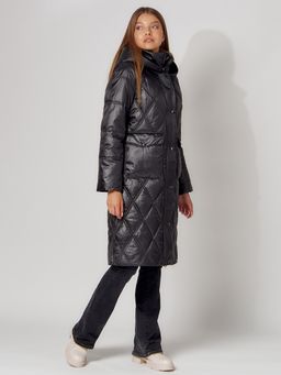 Пальто утепленное стеганое зимнее женское черного цвета 448602Ch - Mtforce фото 11