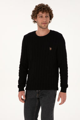Erkek Slim Fit Bisiklet Yaka Desenli Siyah Kazak - U.s. polo assn фото 10